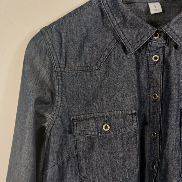 Old Navy Denim Dress, Shift with Belt, Size Medium, Long Sleeve, 1/4 Button Down - Picture 7 of 15